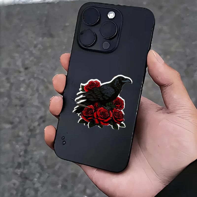 Raven and Red Roses Sticker, Edgar Allen Poe Bookish Merch, Gothic Tattoo Inspired Design, Hand Drawn Crow Art, Witchy Gifts, Dark Academia