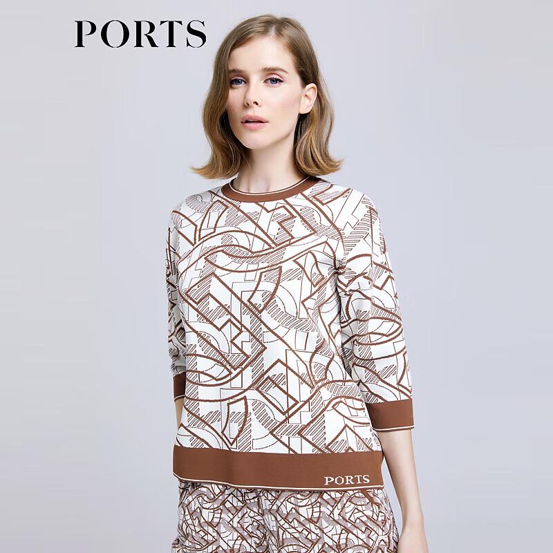 

PORTS Women s Color-Block Print Knitted Short Sleeve Top L