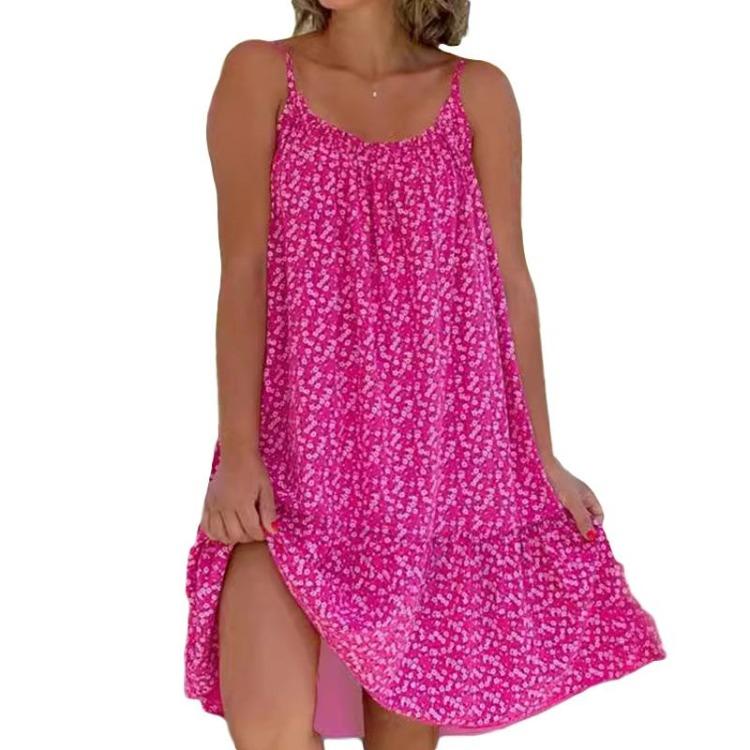 Floral Printed Women's Sleeveless A-line Polyester Beach Dress Loose