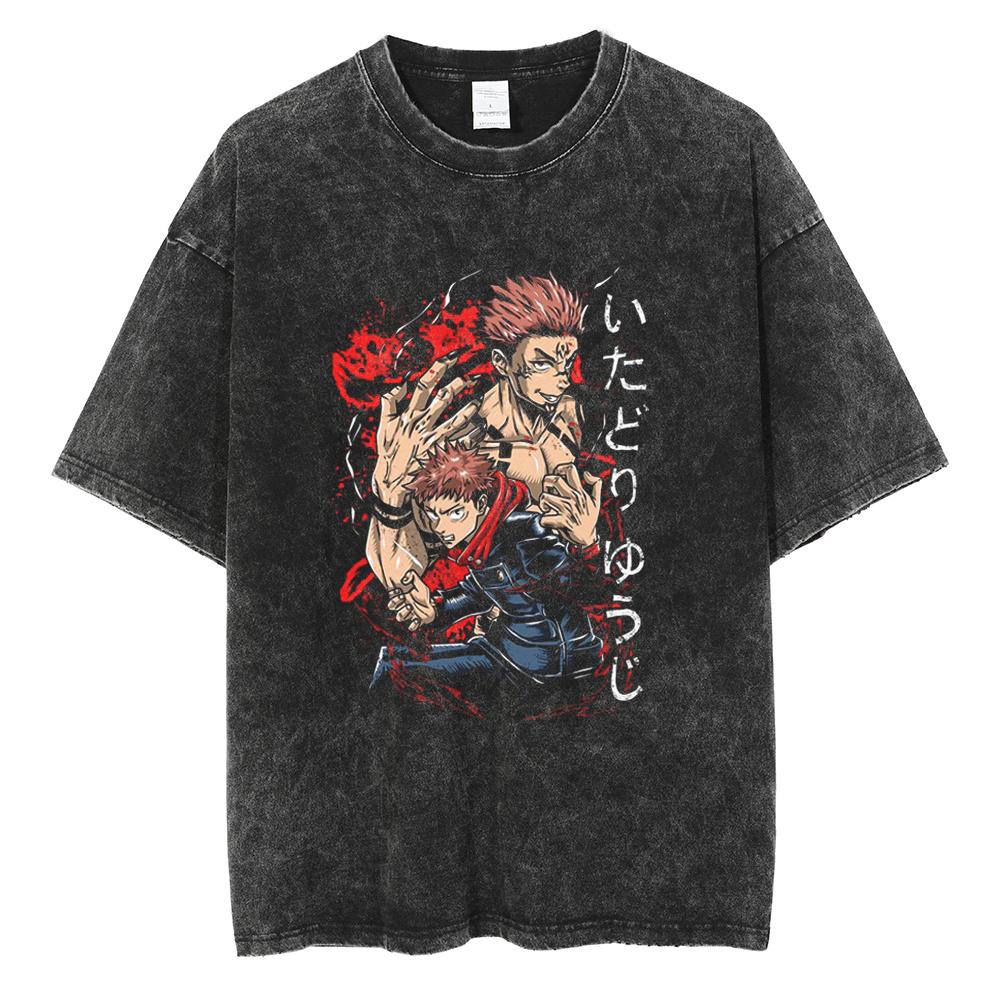 Hot Anime Jujutsu Kaisen Nanami Kento Print Tee Men Vintage Washed T-Shirt Oversize Tshirt Short Sleeve Cotton Loose Top Tee