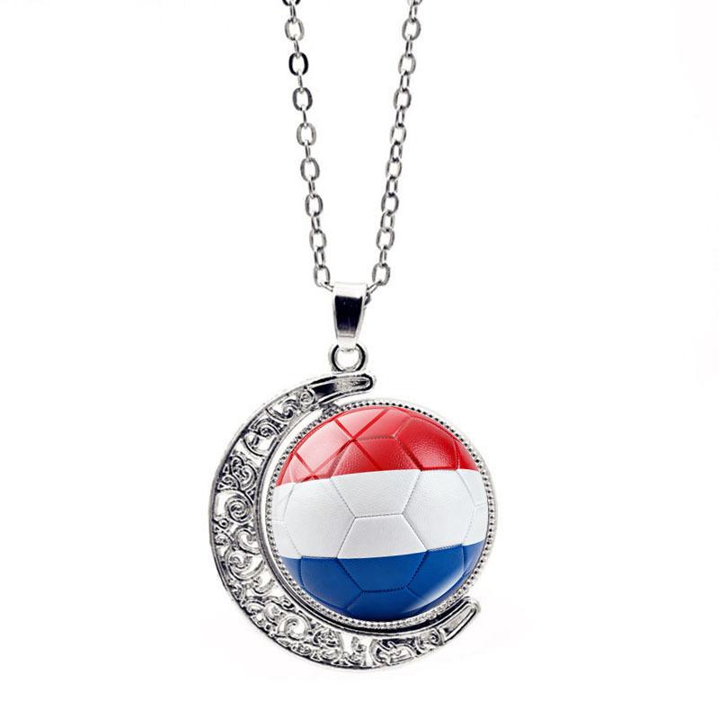 FIFA World Cup Flag Football Necklace Women's Versatile Creative Rotating Moon Pendant Sweater Chain