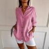 Women Solid Lapel Pleated Blouse, Single Breasted Rollable Long Sleeve Shirt