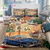 Historische Amerikaanse Route 66 Comfortabele Dekbedovertrek Kussensloop Beddengoed Set Kinderkamer Decoratie Huis Textiel Enkel