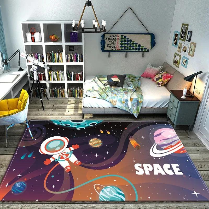 Cartoon Space Children Carpet Bedroom Bedside Universe Planet Mat for Kids Play Game Mat Baby Rugs Boy Non-slip Cute Room Decor