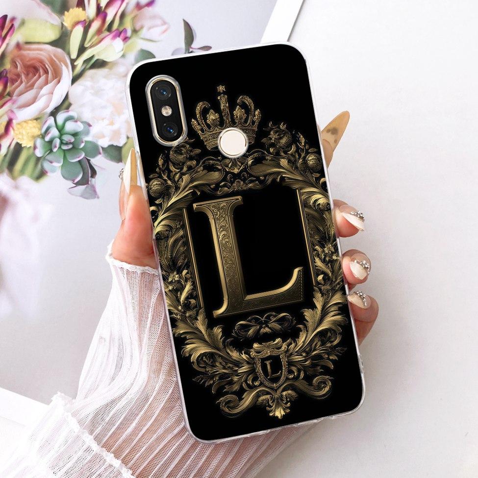 For Xiaomi Mi 8 Case Cover Transparent Luxury Crown A-Z Letters 2D Flat Pattern Soft Phone Casing M1803E1A