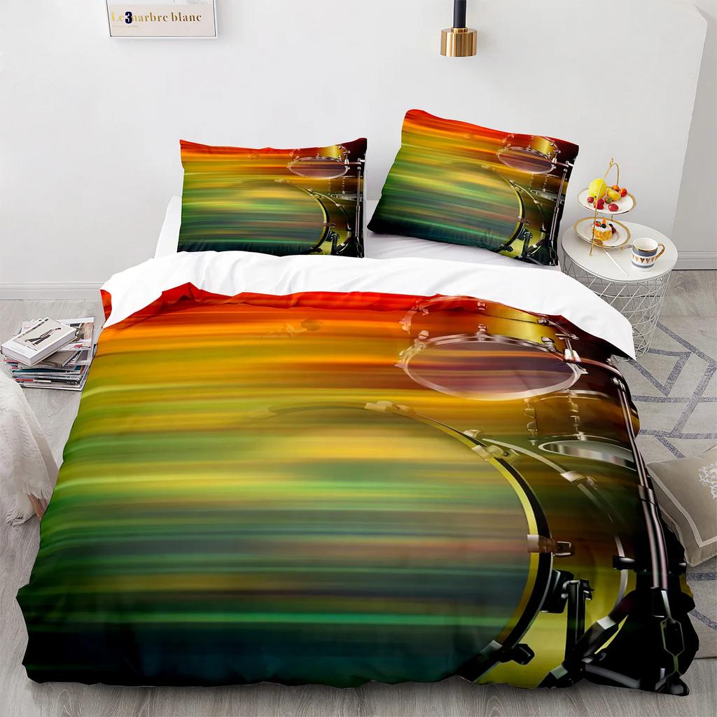 Drum Kit Duvet Cover Set Classical Music Comforter Cover Musical Instrument Lightning Pattern Quilt Cover For Kids Boys Teens