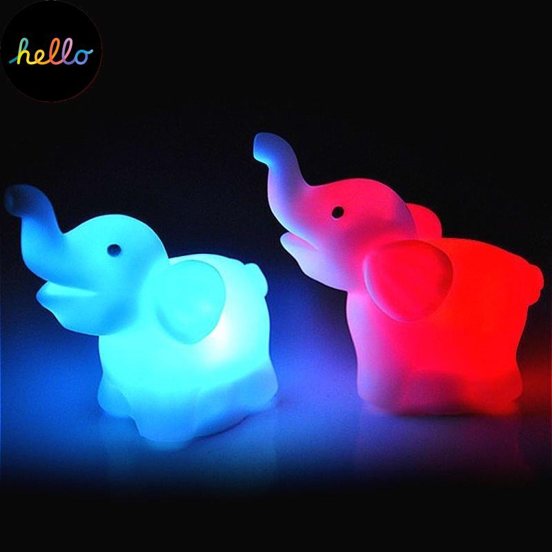 7 barev měnící LED noční lampa slon s baterií Party dekorace Panenky Nightlight Baby