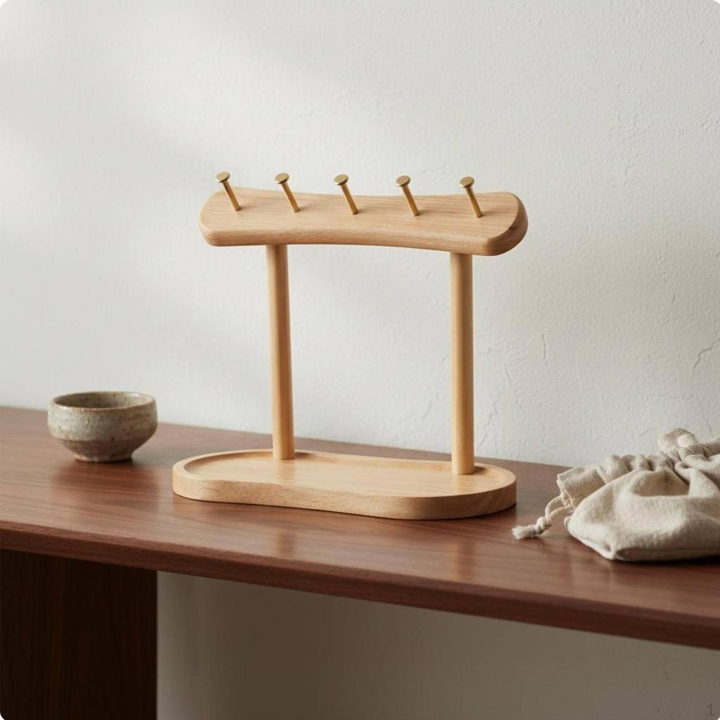 Key Organizer Stand with Tray Wood Entryway Rack MultiFunctional Desktop Jewelry Holder for