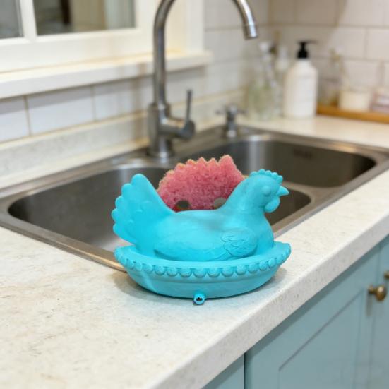 Chicken Sponge Holder for Kitchen Sink 3D Printed Hen Shaped Sponge Caddy Sink Organizer with Draining Hole for Bathroom Kitchen