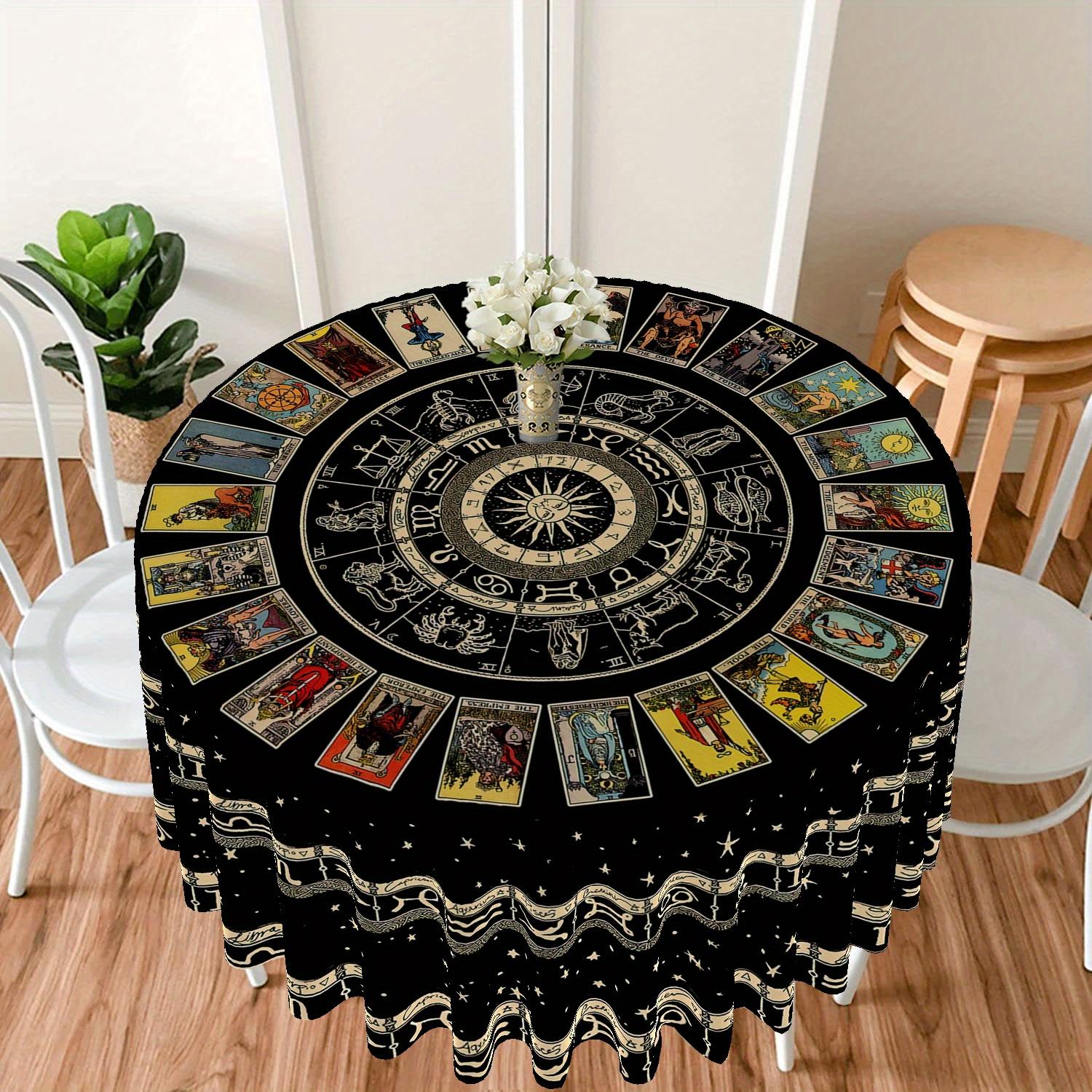 VIKAMA Tarot Astrology Tablecloth Black Background Constellation Ring Tarot Waterproof Stain Resistant Occupation Poker 90x90cm
