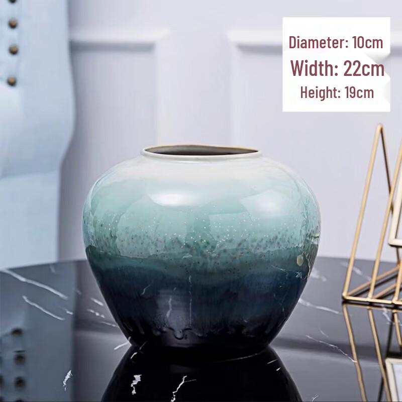 Retro Green Mottled Ceramic Vase & Flower Pot Set