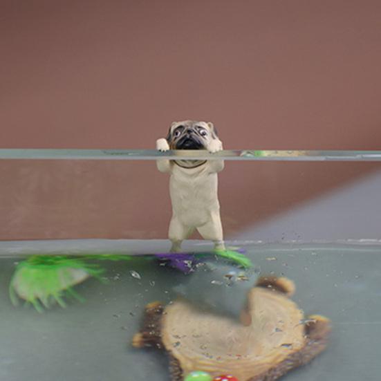Fish Tank Ornament Realistic Durable Resin Cartoon Pug Dog Hanging Aquarium Pendant Decor