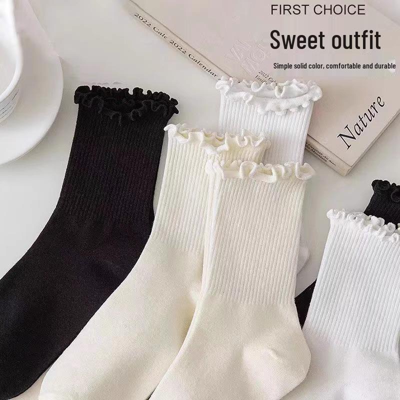 

Женские белые носки до середины икры с кружевной отделкой для лета