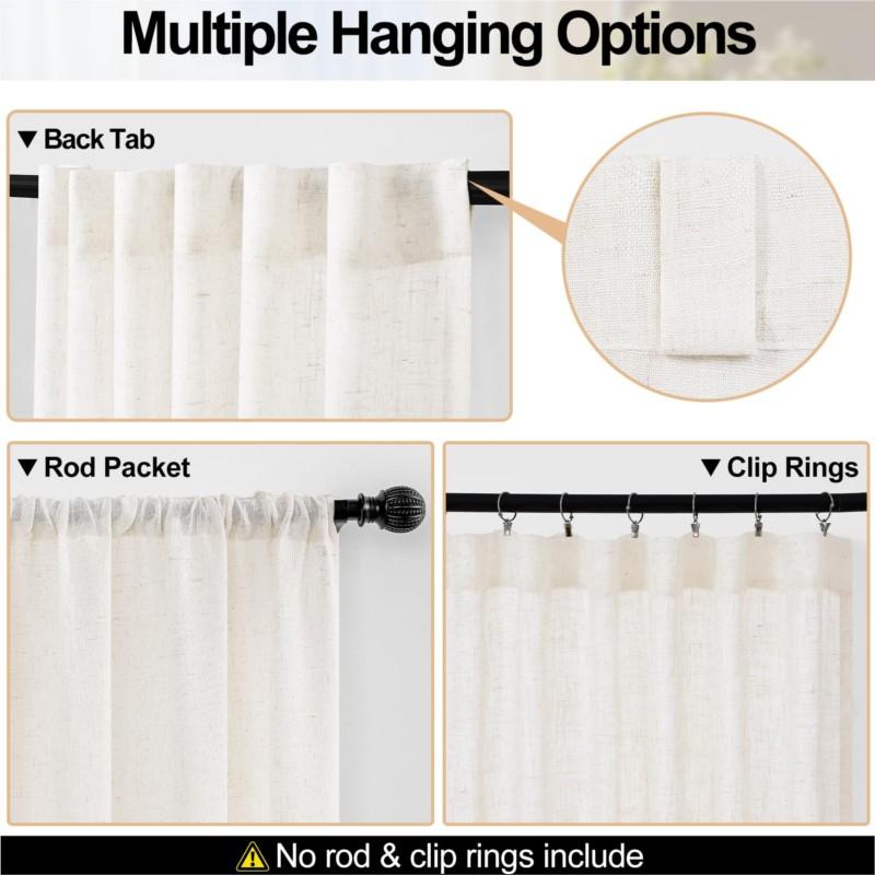 Homaxy Linen Semi Sheer Curtain 2 Panels Light Filtering Drapes with Rod Pocket Back Tab for Living Room Bedroom Farmhouse Decor
