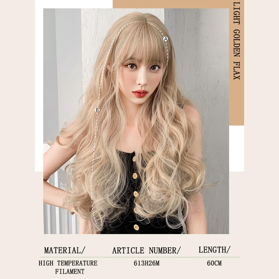 

Мелкие золотые льняные волнистые волосы Парик с большой волной Синтетический высокотермостойкий материал Подходит для повседневного ношения