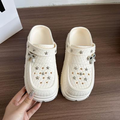Thick-soled Hole Shoes Women's Outer Wear Heightening Seaside Beach Cool Slippers Soft-soled Women's Half Slippers 2025 Summer New