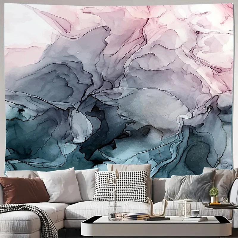 VIKAMA Ink Dyeing Abstract Tapestry Pink Grey Blue Gradient Fluid Modern Light Luxury Art Style Living Room Room Decoration