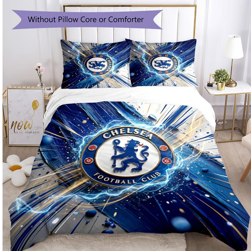 Set Lenzuola 3 Pezzi Stampato Chelsea FC Morbido Delicato sulla Pelle Lavabile Copripiumino e Federe Set Tutte le Stagioni Camera da Letto