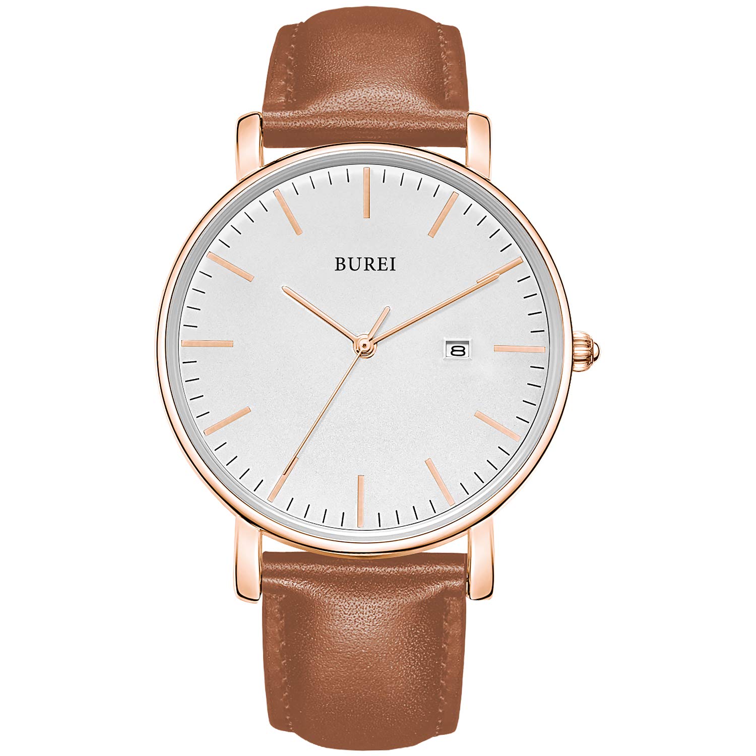BUREI Men s Ultra-Thin Minimalist Watch Date Big Face Soft Band Gray Black Strap Classic Simple Design