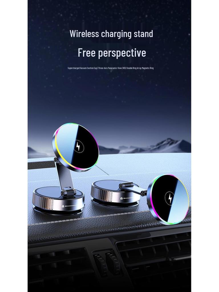 2025 Wireless Charger Car Mount with Nano Adhesive, Magnetic Suction Cup, and Seven-Color Ambient Light.
