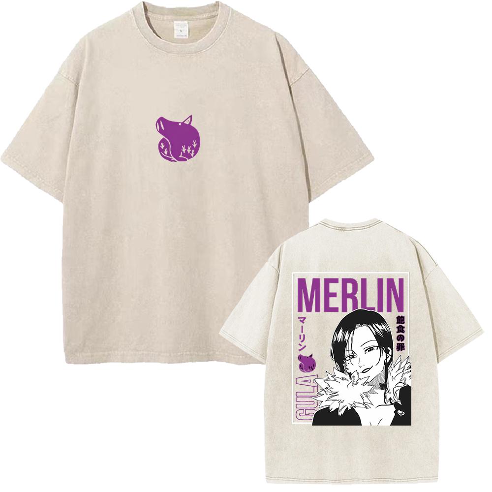 

Merlin The Seven Deadly Sins Graphic Tshirt Manga Vintage Washed Oversized T Shirt Men Women Clothing Cotton Short Sleeve Tee S