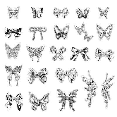 Nail Art Bow Nail Art Products Silver Butterfly Metal Three-Dimensional Nail Art Butterfly Alloy Nail Art Trinkets