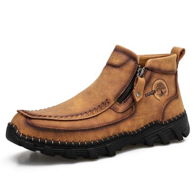 Męskie Botki Jesień Zima Nowe Ręcznie Robione Wysokie Casualowe Buty Outdoor Antypoślizgowe Buty Turystyczne Męskie Botki na Kostkę z Zamkiem Błyskawicznym Duży Rozmiar 38-48
