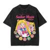 Sailors Moons Vintage Washed T Shirt  Women 100% Cotton Casual T-Shirt O Neck Anime Tees Short Sleeve Clothes Plus Size