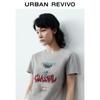 UR 2025 Autumn Women's Letter Print Slim Short Sleeve T-shirt