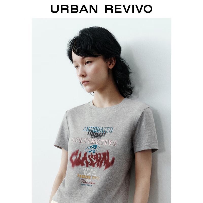 UR 2025 Autumn Women's Letter Print Slim Short Sleeve T-shirt