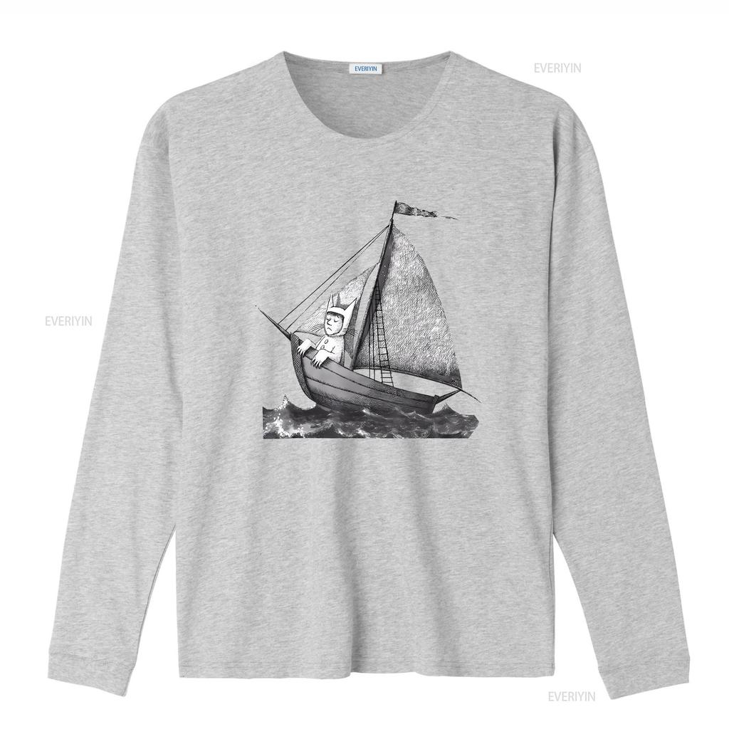 NWT Where the Wild Things Are Sailing on a Boat Funny Cool Trend T Shirt vintage Washed Casual Soft homme Breathable Stretched