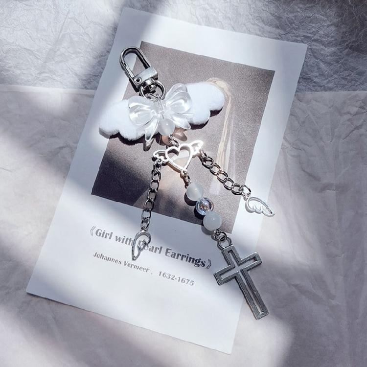 Cross Bowknot Angel Wing Charm Pendant Hanging Decoration for Keys Bag Purse