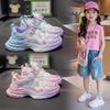 Girls Shoes Summer 2025 New Children's Leather Sneakers Girls Rotating Button Explosion Hollow Dad Shoes