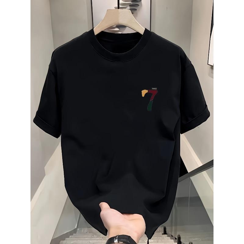 European sizes Men'S T-Shirt with Bold "17.78cm Graphic Print - Casual Round Neck, Short Sleeve,Breathable for Summer Outdoor Activities