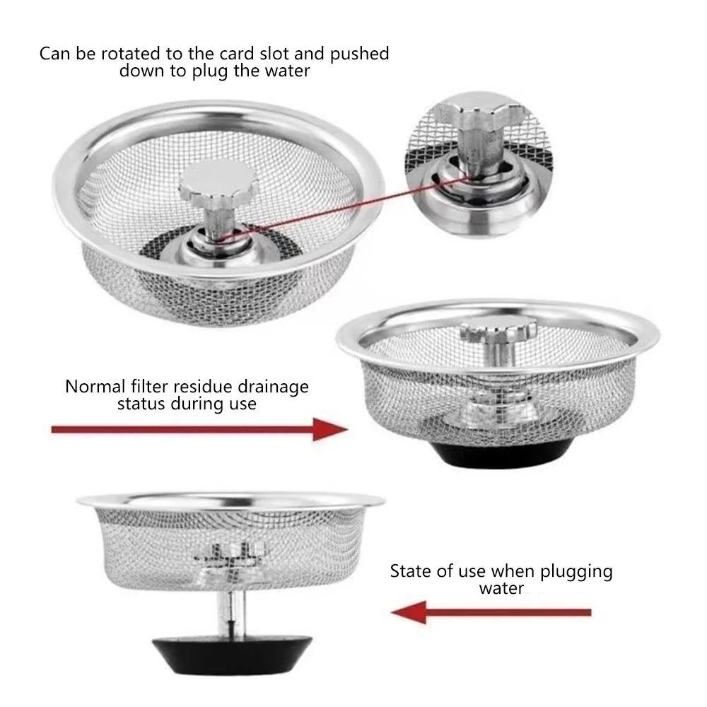3Pcs Kitchen Water Sink Filter Sink Mesh Strainer Kitchen Stainless Steel Sink Strainer Bathroom Floor Drain Cover Cleaning Tools