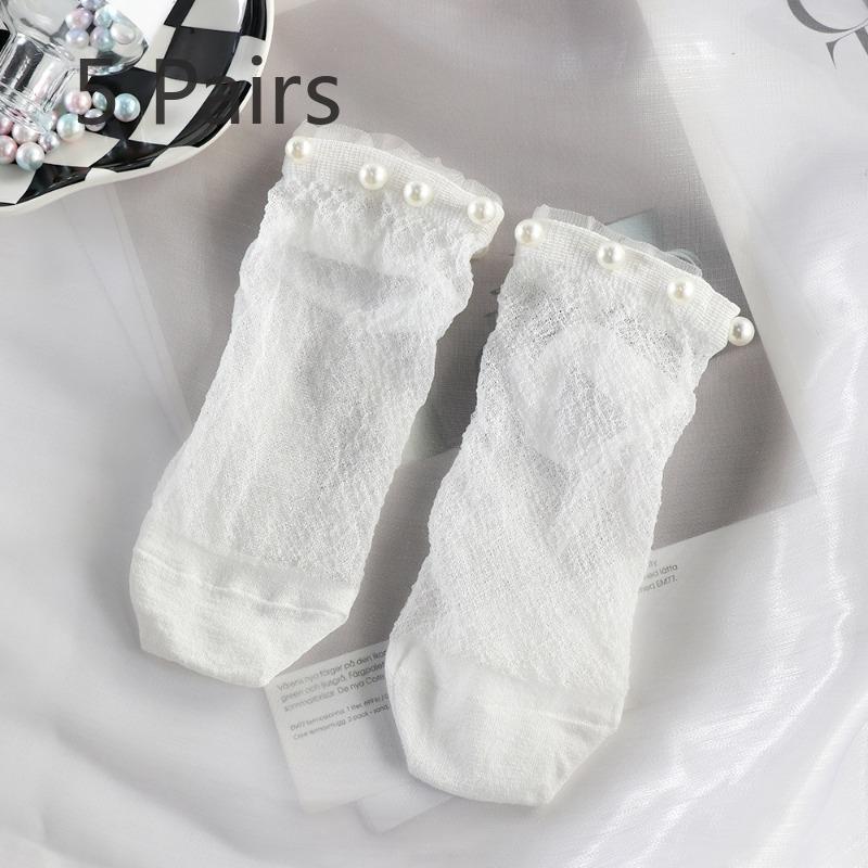 

5 пар женских модных новых коротких носков-лодочек из шелка с ручной вышивкой бисером и кристаллами для весны и лета 5 Pairs белый