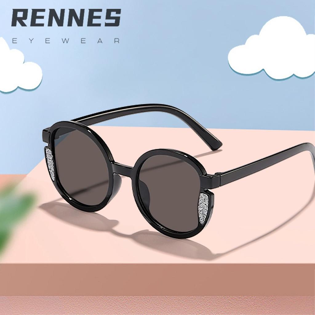 Children's glitter round frame sunglasses, baby anti-UV sunglasses, girls' fashion street sunshades