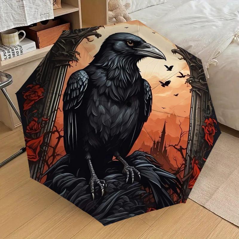 1pc Raven with Gothic Castle Background Umbrella with Plastic Handle,Suitable for All Seasons Home Travel Outdoor UmbrellaDD282