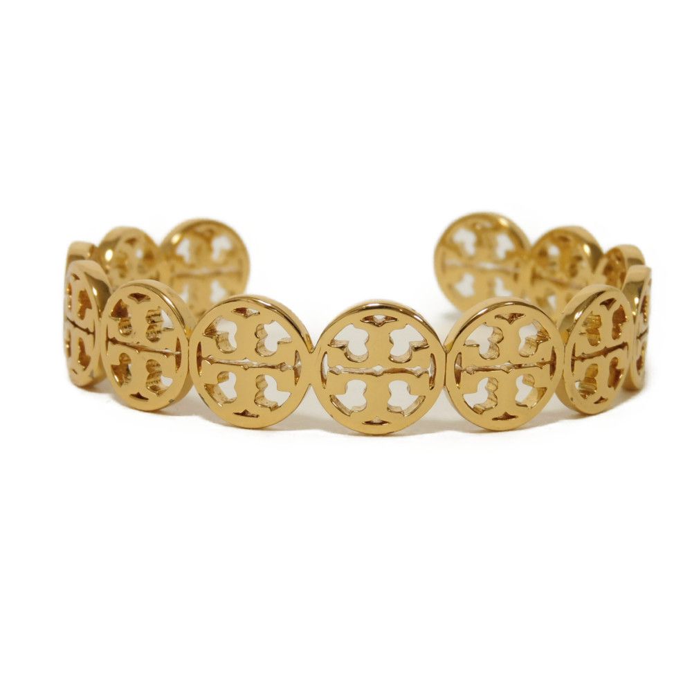 Used 10833 Bracelet Logo Cuff 37317 7993 Gold Plated Brass Double T Monogram Gold Women's from Japan AUTHENTIC