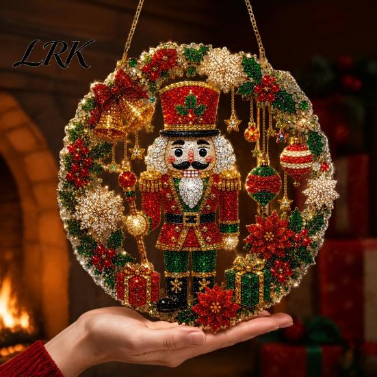 Parent Child Interactive Crafts Christmas Faux Diamond Art Ornament, DIY Santa Claus Sun Catcher Kit, Rhinestone Sets Xmas Wreath Hanging Ornament