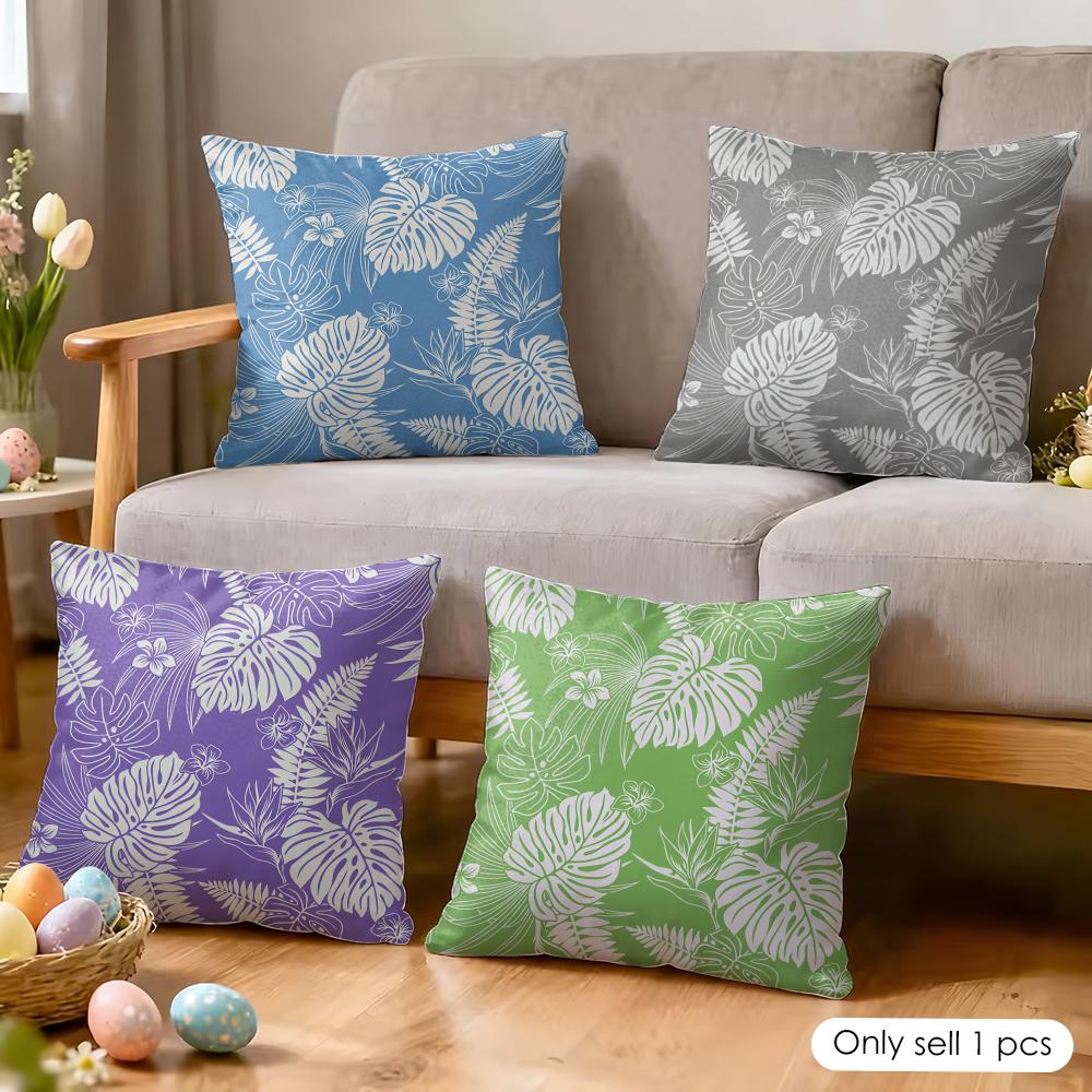 Monstera Pattern Cushion Cover Soft Plush Fabric DoubleSided Printed Cushion Covers for All Seasons Modern HomeDecor Gift