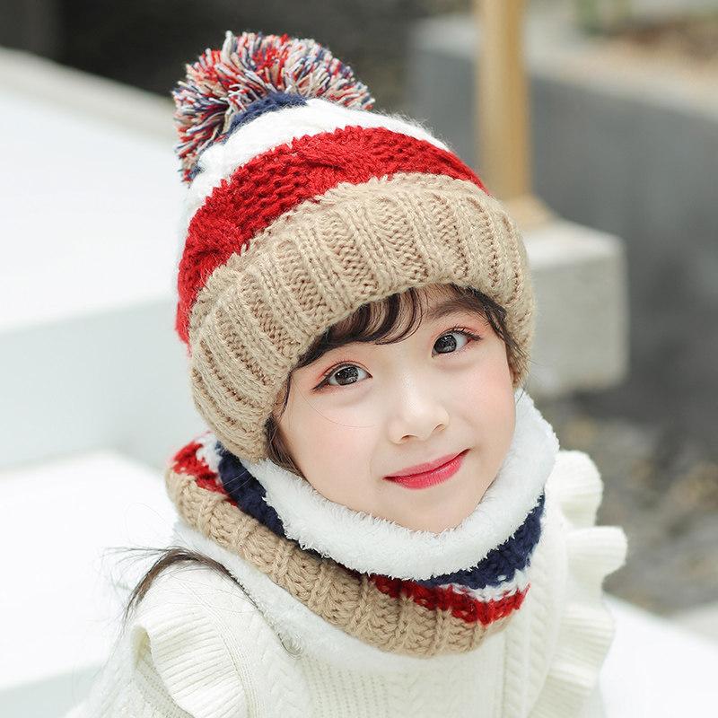 Wintermütze Schal Set Plüschwärmer Kinder Strickmütze Baby Jungen Mützen Kappe Halsschal Handschuh Anzug für Kinder Accessoires 5-12J