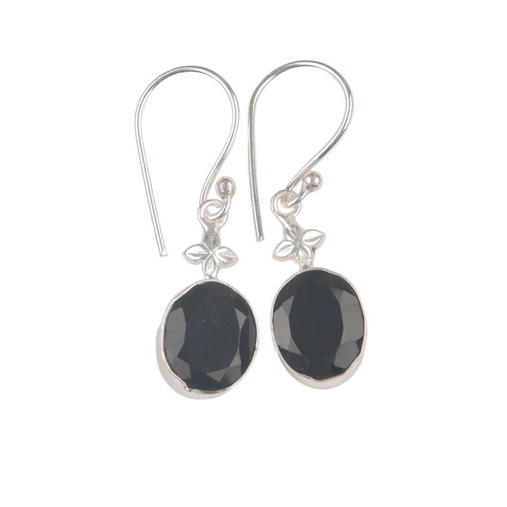 Black Onyx Gemstone 925 Solid Silver Jewelry Handmade Earrings 1.30" For Wedding EE-6-17