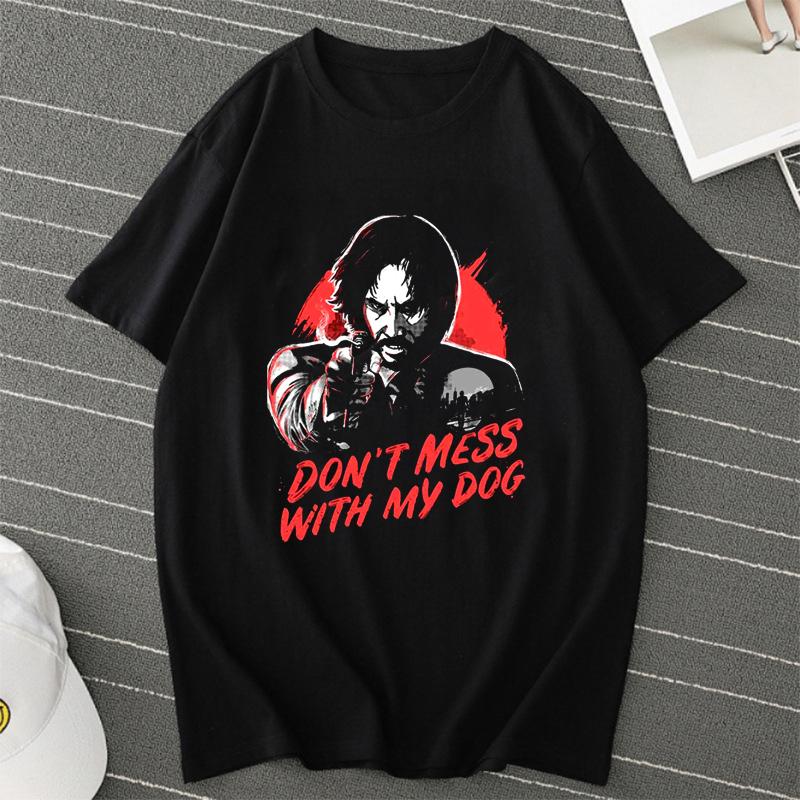 Unisex Printed T Shirt Men Guys John Wick and Dog Watercolor  Art Artwork Homme Tee Hip Hop Streetwear Hipster Tops