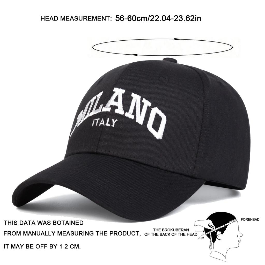 Berretti da Baseball Unisex con Ricamo Lettere Milano Primavera Autunno Outdoor Regolabili Cappelli Casual Cappello Parasole Cappellino Sportivo