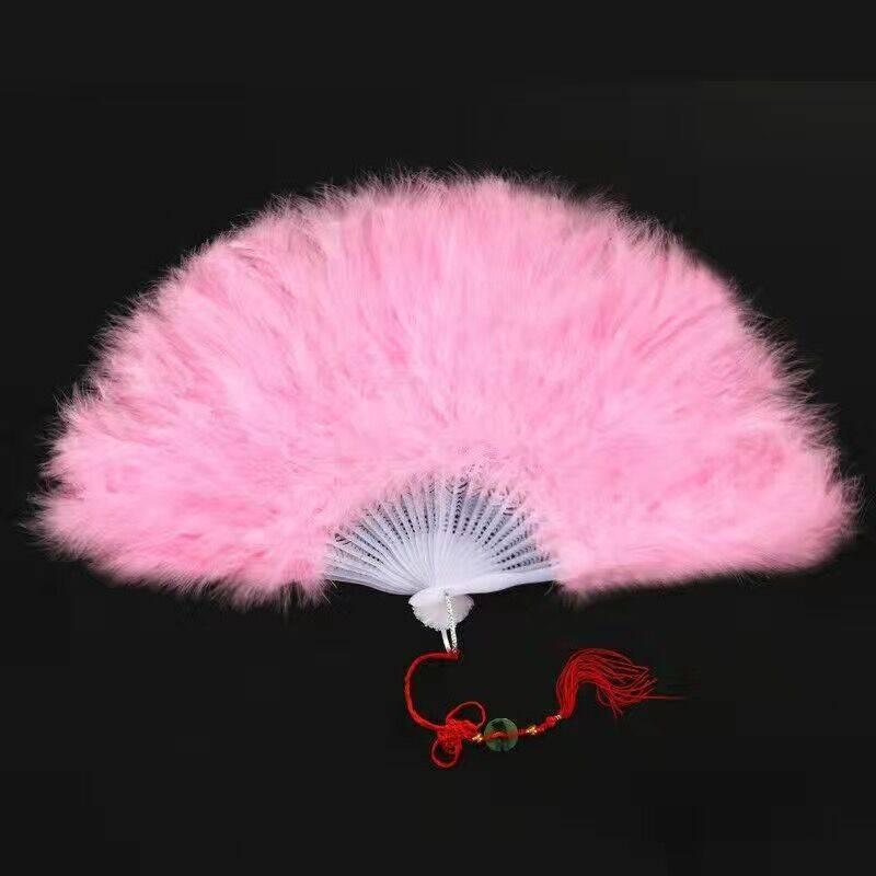 Thickened White Feather Folding Fan - Plush Cheongsam Catwalk & Emperor Night Dance Accessory