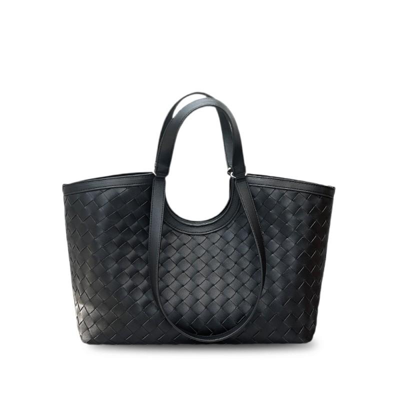 Vintage Leather Woven Tote Bag Women Large Capacity Shoulder With Magnetic Soft Genuine Cowhide