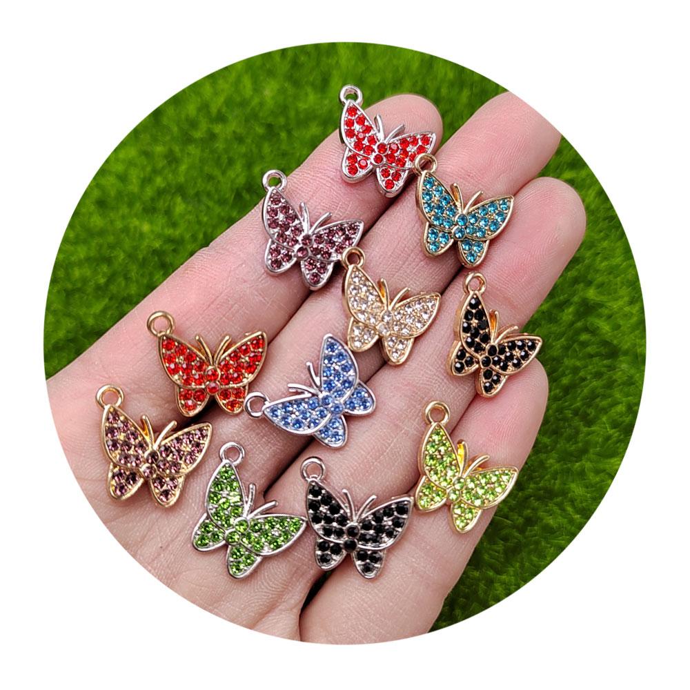 Enamel Luxury Shiny Rhinestone Acrylic Butterfly Pendant Charm for Couple Bracelet Necklace DIY Jewelry Making Supplies