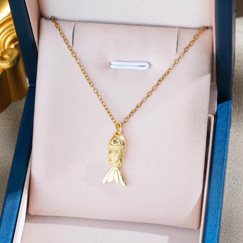 Retro Fisch Koi Personalisierte Leichter Luxus Edelstahl Anhänger Halskette Für Frauen Choker Accessoires Unisex Party Geschenk