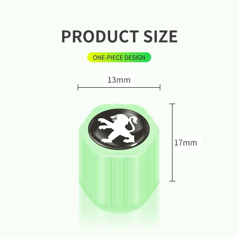 Neue leuchtende Ventilkappen Fluoreszierende Reifenventilkappen für Peugeot 206 207 307 3008 2008 308 407 408 508 301 208 RCZ Autozubehör